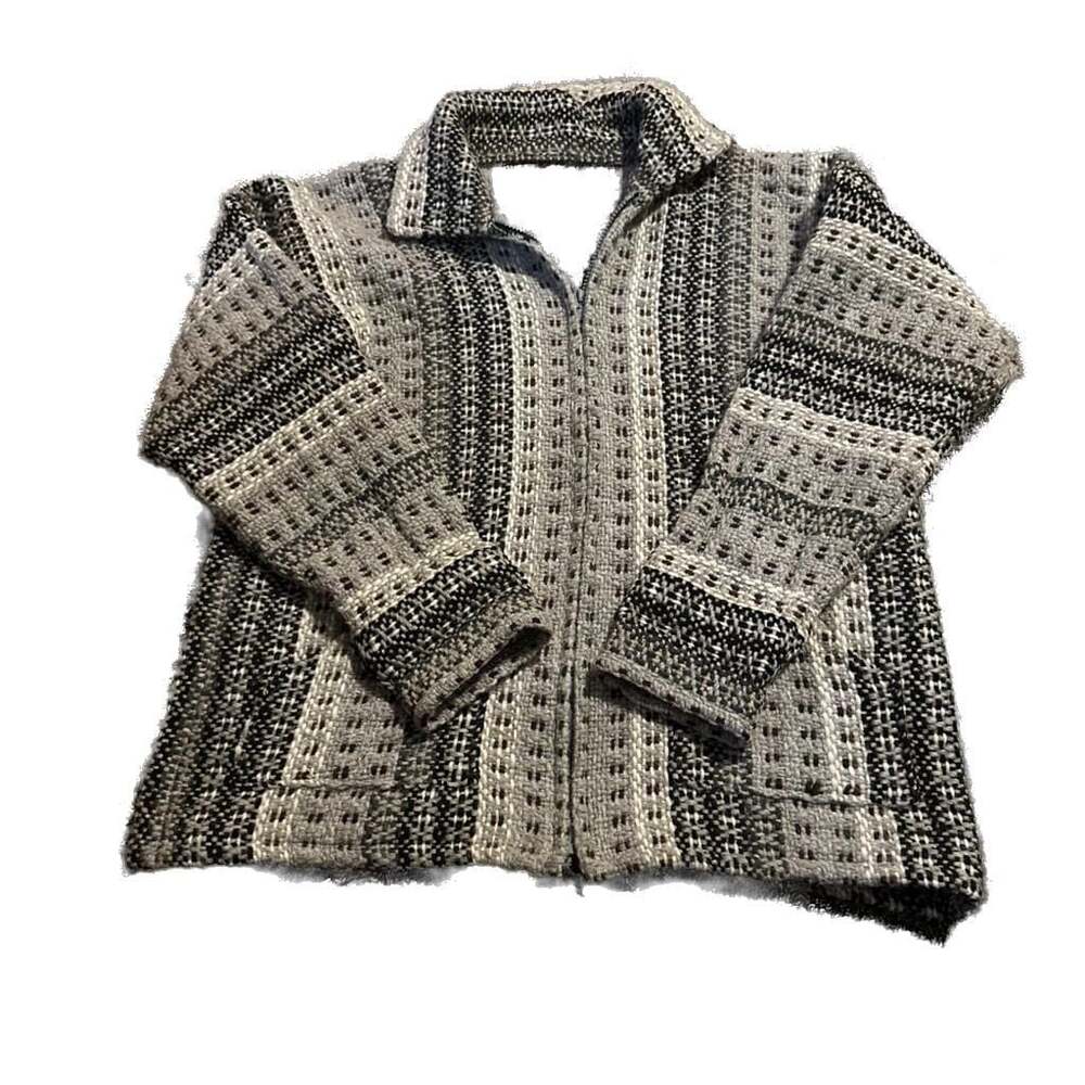 Vintage Hand Knitted Wool Blend Grandpacore Full Zip Sweater Jacket